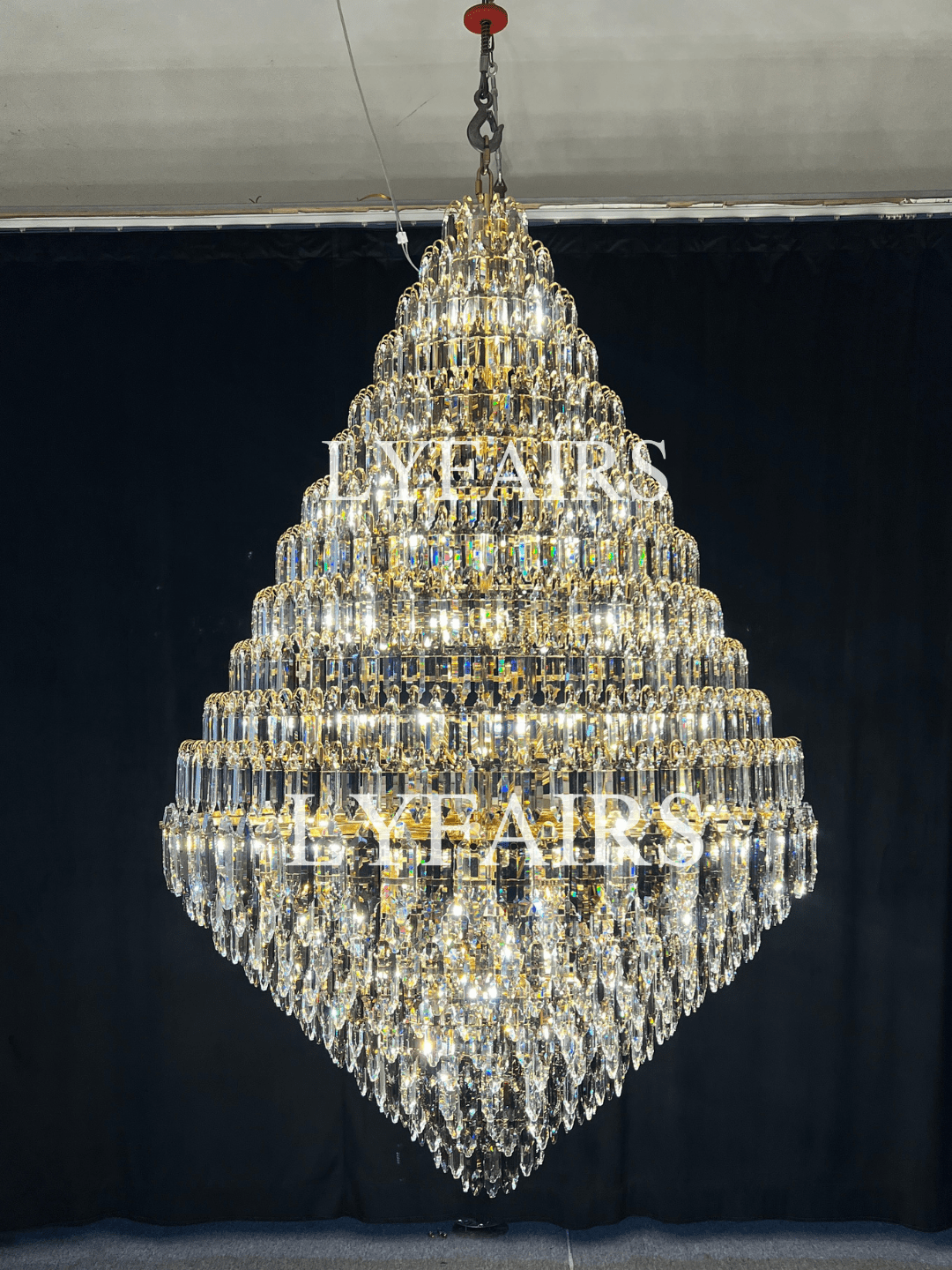 Luxury Multi - tiered Honeycomb Crystal Chandelier for High Ceiling - D23.6"*H35.4"/16 Lights/23 kgGoldWarm LightBlushlighting
