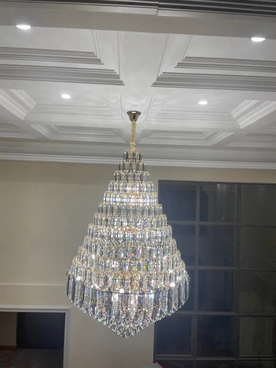 Luxury Multi-tiered Honeycomb Crystal Chandelier for High Ceiling-Chandeliers-Blushlighting-Blushlighting