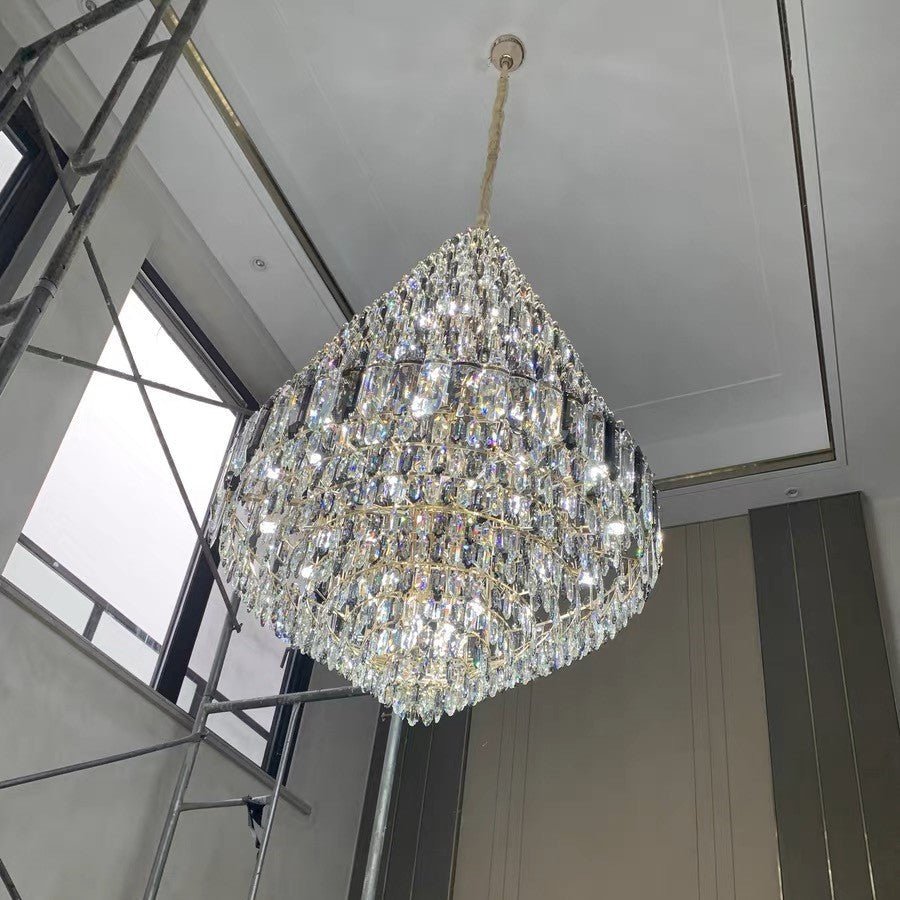 Luxury Multi-tiered Honeycomb Crystal Chandelier for High Ceiling-Chandeliers-Blushlighting-Blushlighting