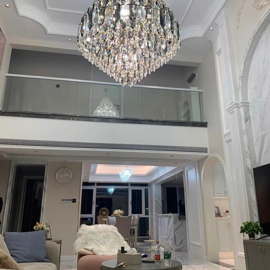 Luxury Multi-tiered Honeycomb Crystal Chandelier for High Ceiling-Chandeliers-Blushlighting-Blushlighting