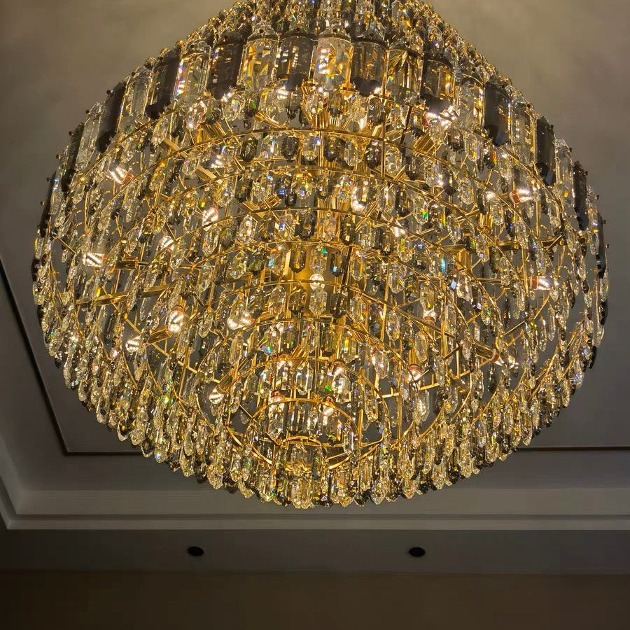 Luxury Multi-tiered Honeycomb Crystal Chandelier for High Ceiling-Chandeliers-Blushlighting-Blushlighting