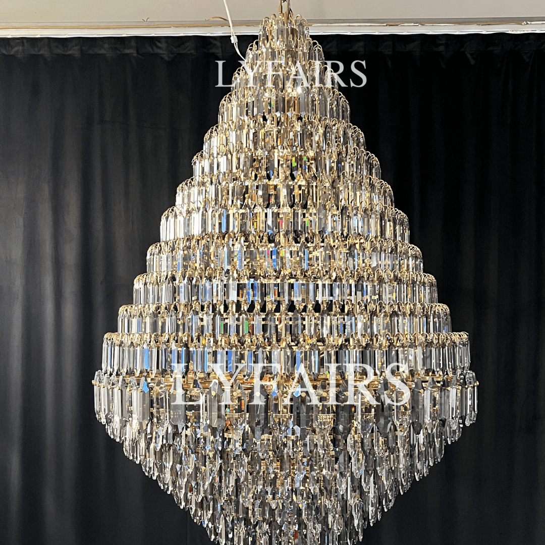 Luxury Multi-tiered Honeycomb Crystal Chandelier for High Ceiling-Chandeliers-Blushlighting-Blushlighting