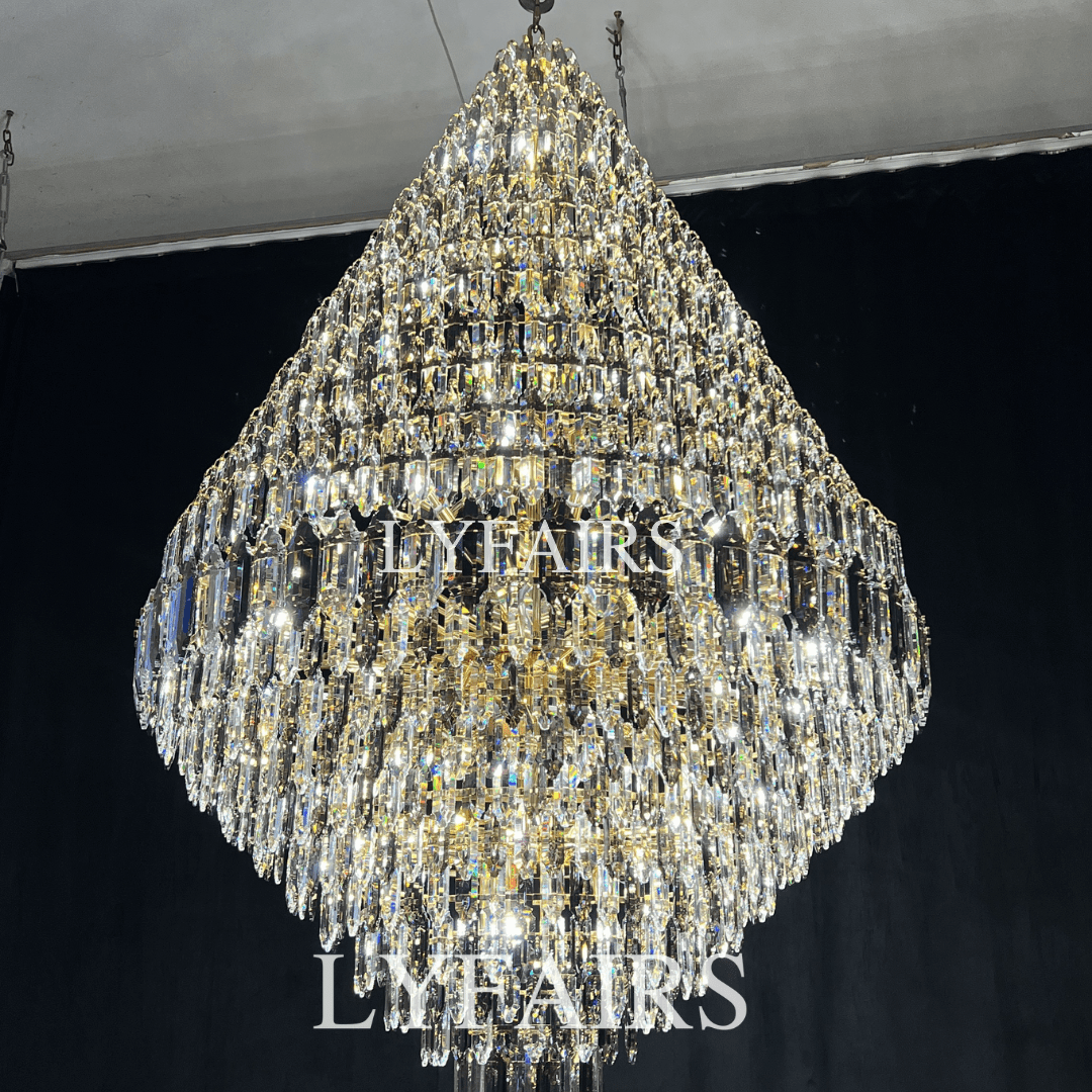 Luxury Multi-tiered Honeycomb Crystal Chandelier for High Ceiling-Chandeliers-Blushlighting-Blushlighting