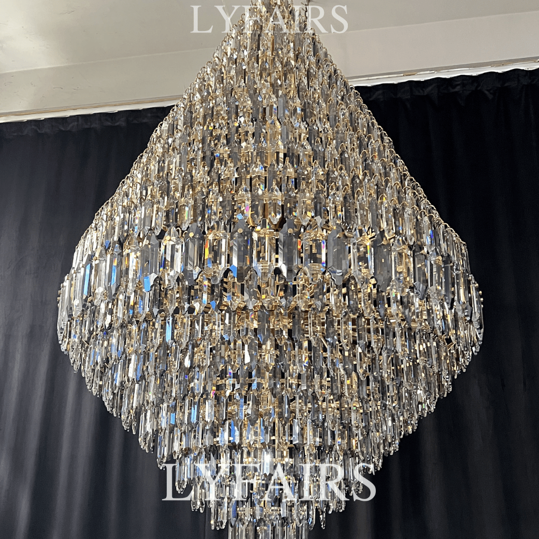 Luxury Multi-tiered Honeycomb Crystal Chandelier for High Ceiling-Chandeliers-Blushlighting-Blushlighting