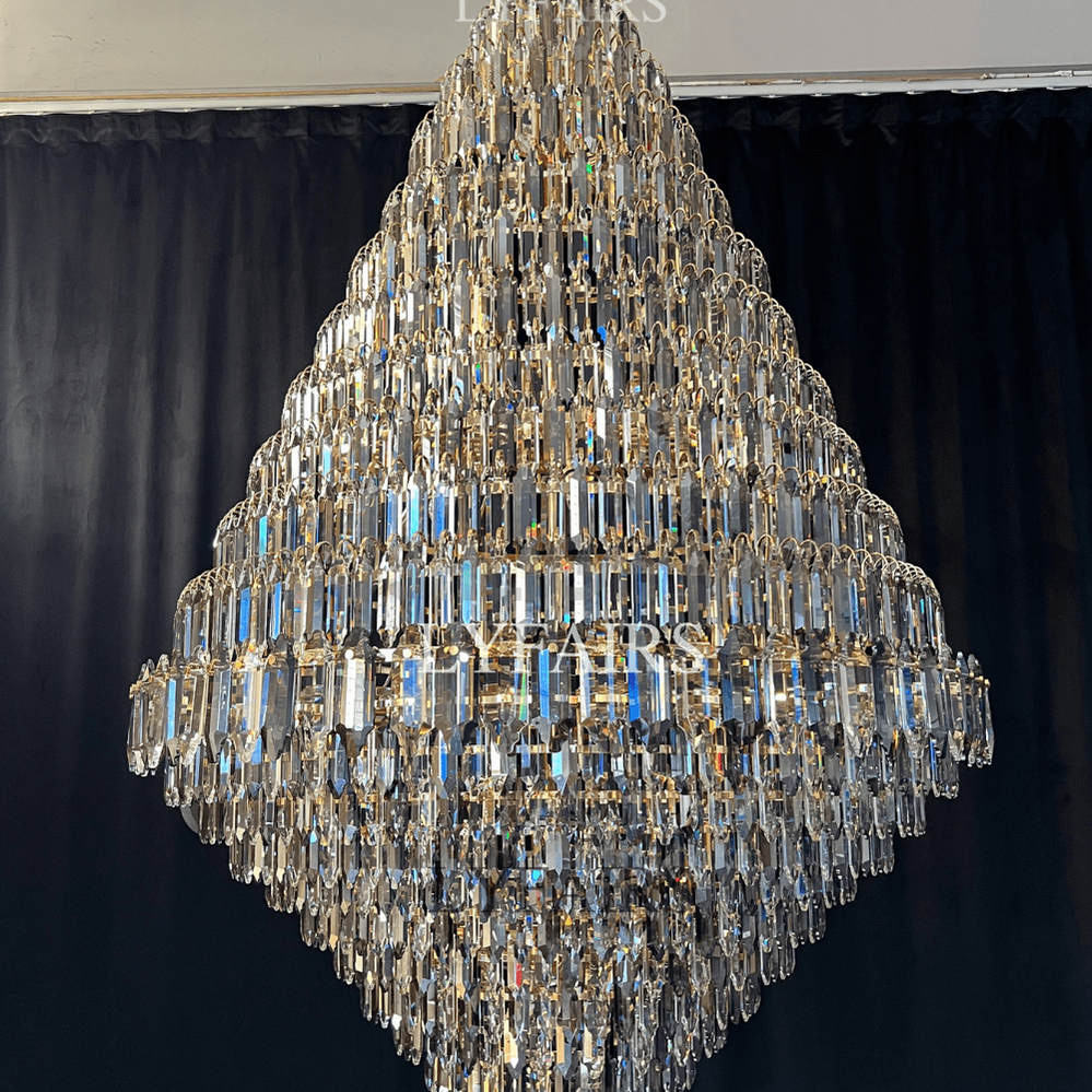 Luxury Multi-tiered Honeycomb Crystal Chandelier for High Ceiling-Chandeliers-Blushlighting-Blushlighting