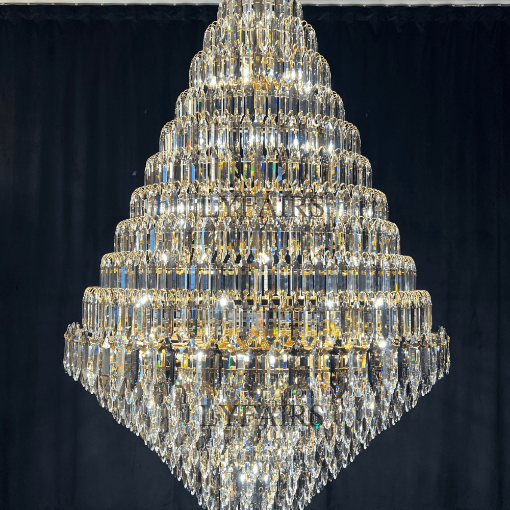 Luxury Multi-tiered Honeycomb Crystal Chandelier for High Ceiling-Chandeliers-Blushlighting-Blushlighting