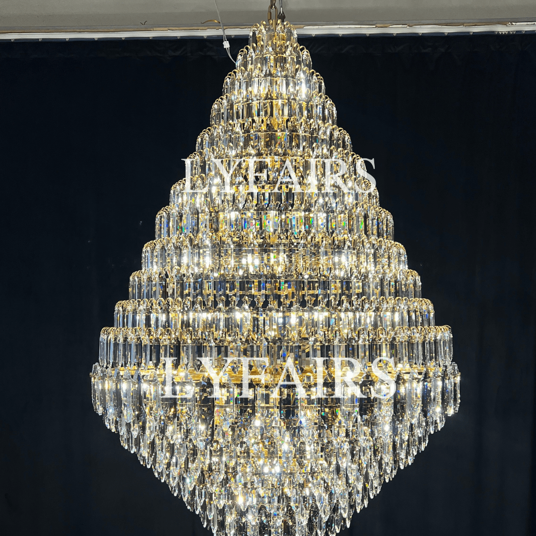 Luxury Multi-tiered Honeycomb Crystal Chandelier for High Ceiling-Chandeliers-Blushlighting-Blushlighting