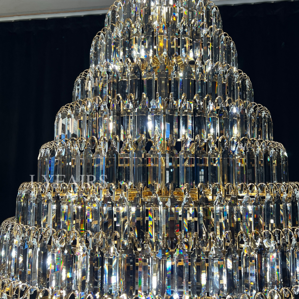 Luxury Multi-tiered Honeycomb Crystal Chandelier for High Ceiling-Chandeliers-Blushlighting-Blushlighting