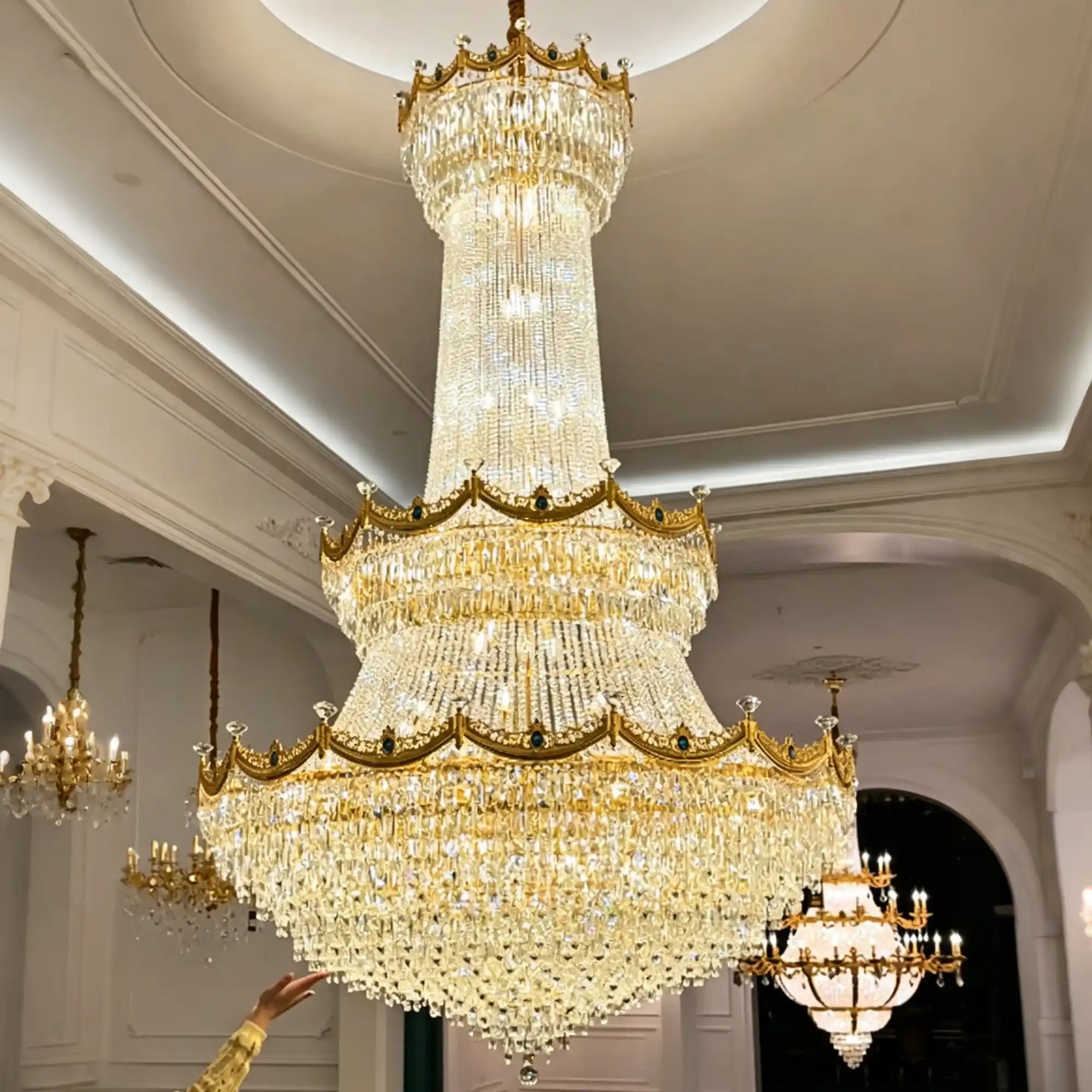 Luxury Palace-Style Tiered Gilded Brass Arm Crystal Chandelier - D64.96"*H90.55" (D165cm*H230cm)Warm LightBlushlighting