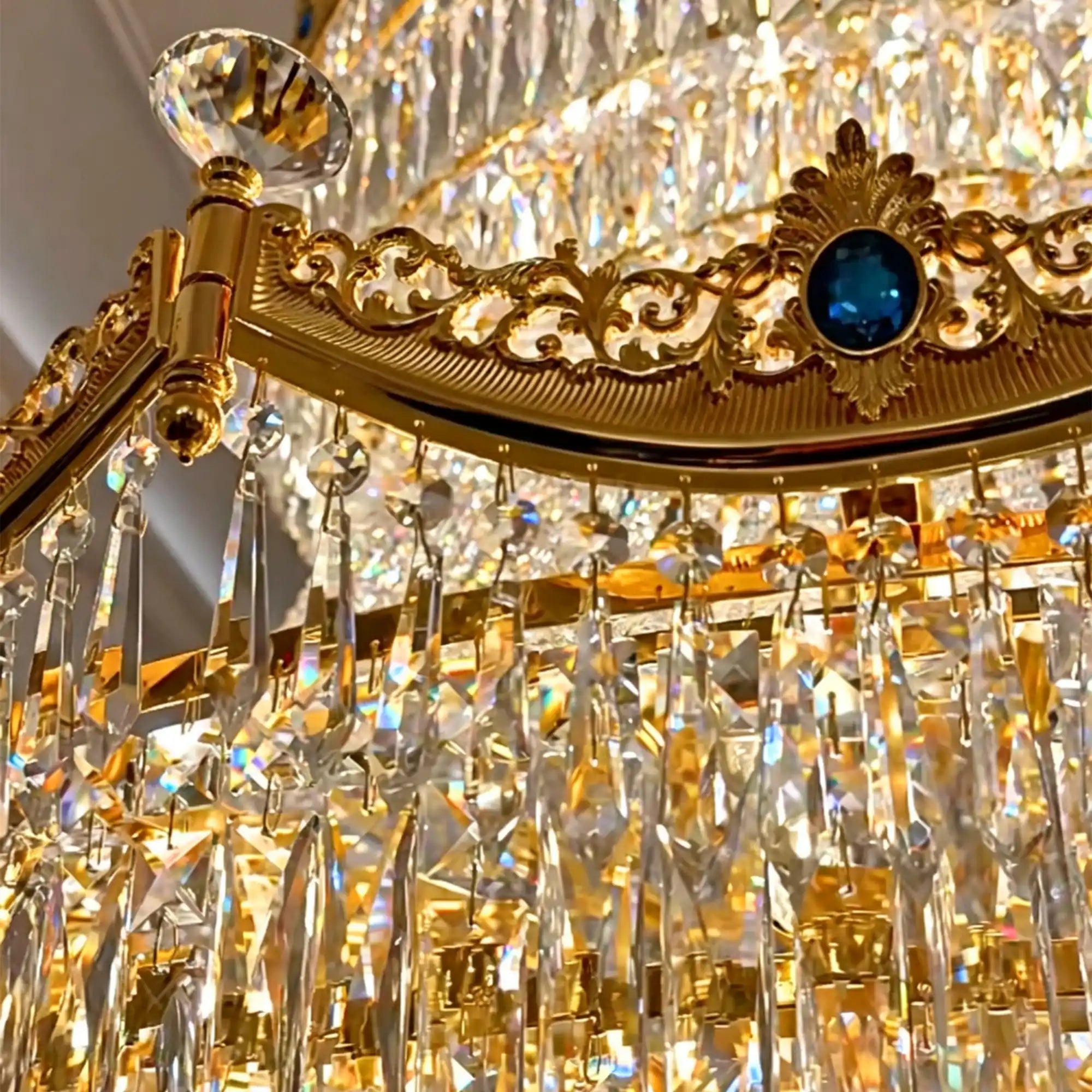 Luxury Palace-Style Tiered Gilded Brass Arm Crystal Chandelier - D64.96"*H90.55" (D165cm*H230cm)Warm LightBlushlighting