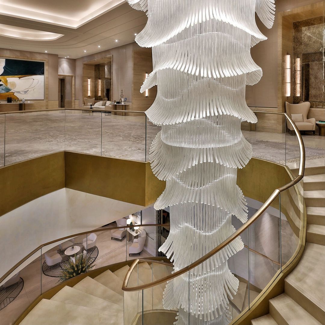 Luxury Palm Tree Glass Rods Chandelier for Hotel/Restaurant/Villa/Staircase - D47.2"*H118.1"Warm LightBlushlighting