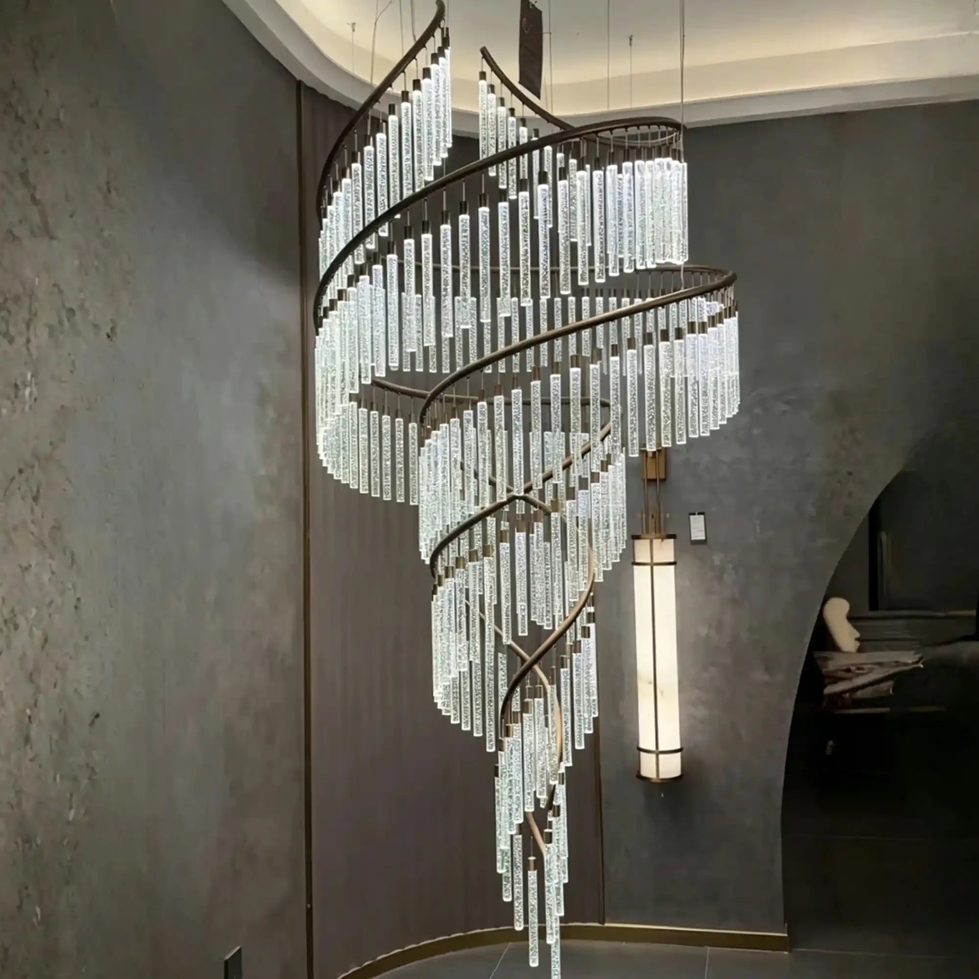 Luxury Spiral Bubble Crystal Chandelier for High Ceiling - D59.1"*H110.24"(D150cm*H280cm)Warm LightBlushlighting