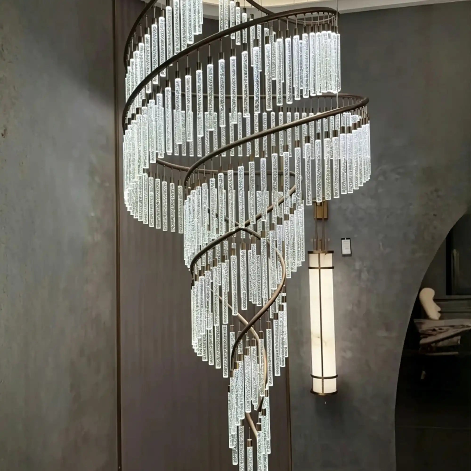 Luxury Spiral Bubble Crystal Chandelier for High Ceiling - CustomWarm LightBlushlighting