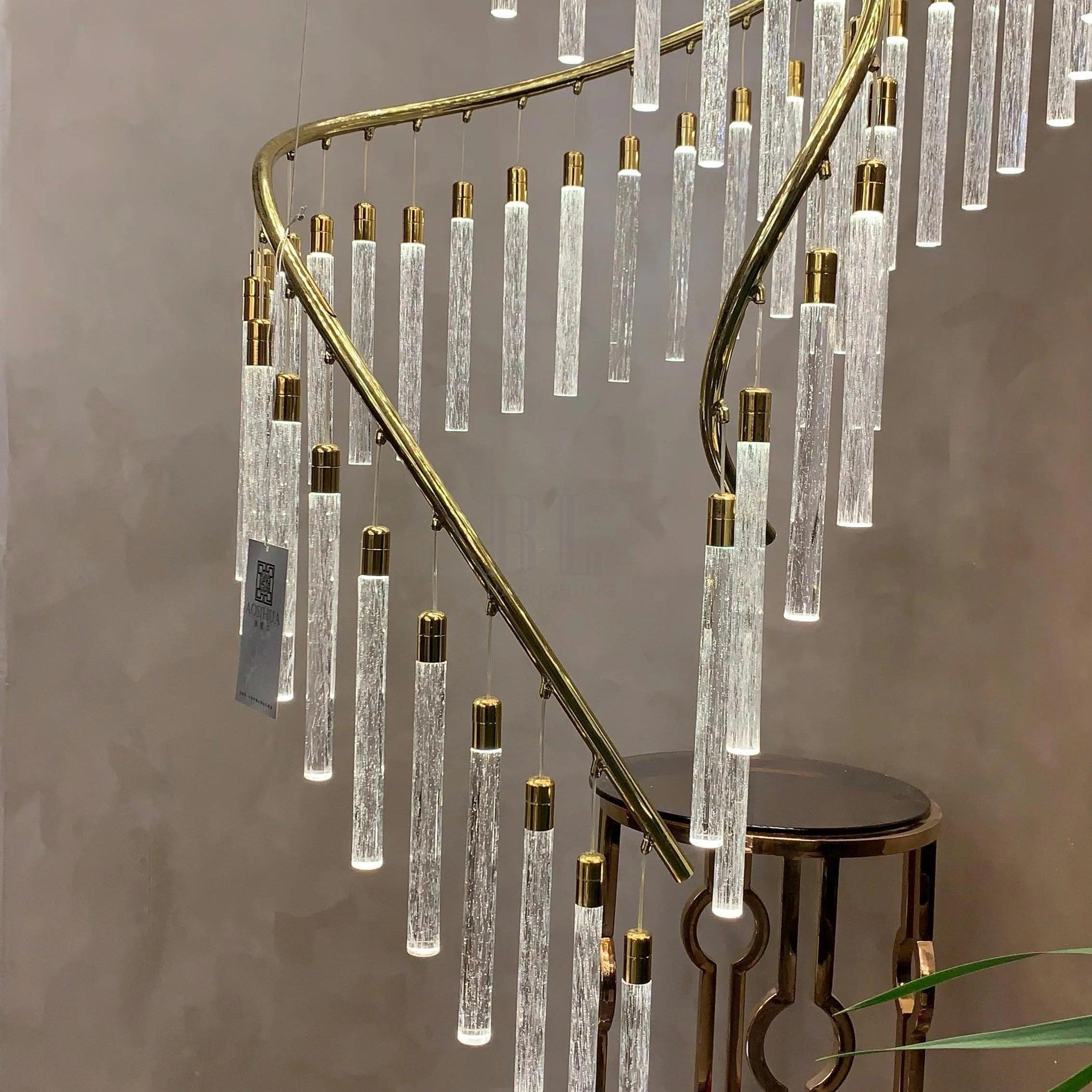 Luxury Spiral Bubble Crystal Stick Chandelier for Staircase/Foyer/High-ceiling - D47.2"*H114.17"(D120cm*H290cm)/62.6kgWithout BaseWarm LightBlushlighting