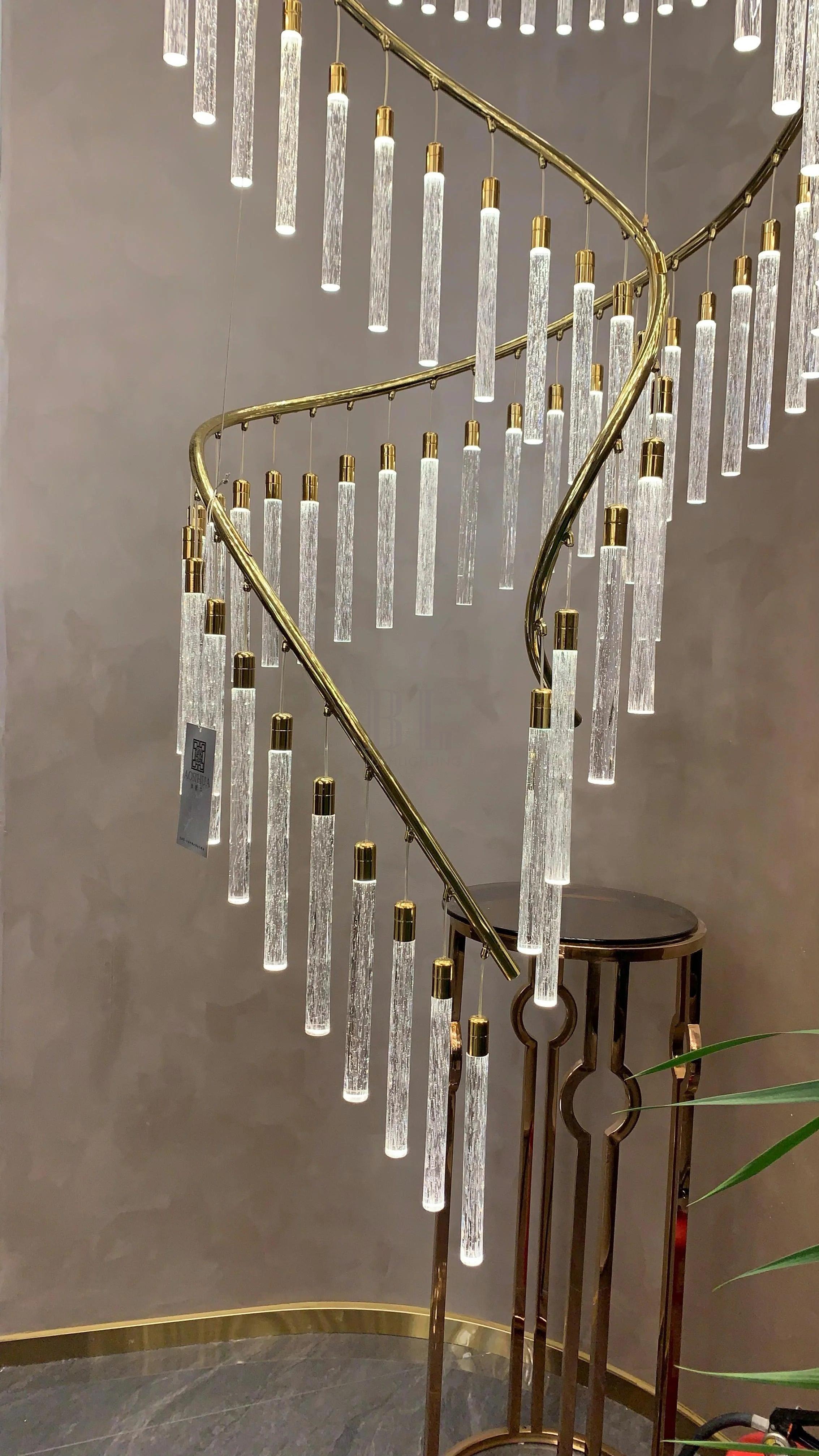 Luxury Spiral Bubble Crystal Stick Chandelier for Staircase/Foyer/High-ceiling - D47.2"*H114.17"(D120cm*H290cm)/62.6kgWithout BaseWarm LightBlushlighting