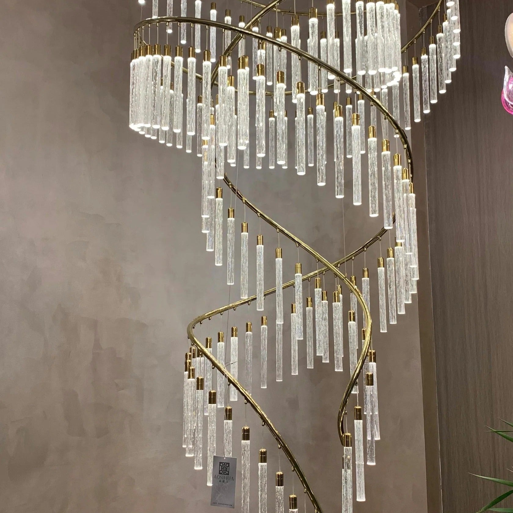 Luxury Spiral Bubble Crystal Stick Chandelier for Staircase/Foyer/High-ceiling - D47.2"*H114.17"(D120cm*H290cm)/62.6kgWithout BaseWarm LightBlushlighting