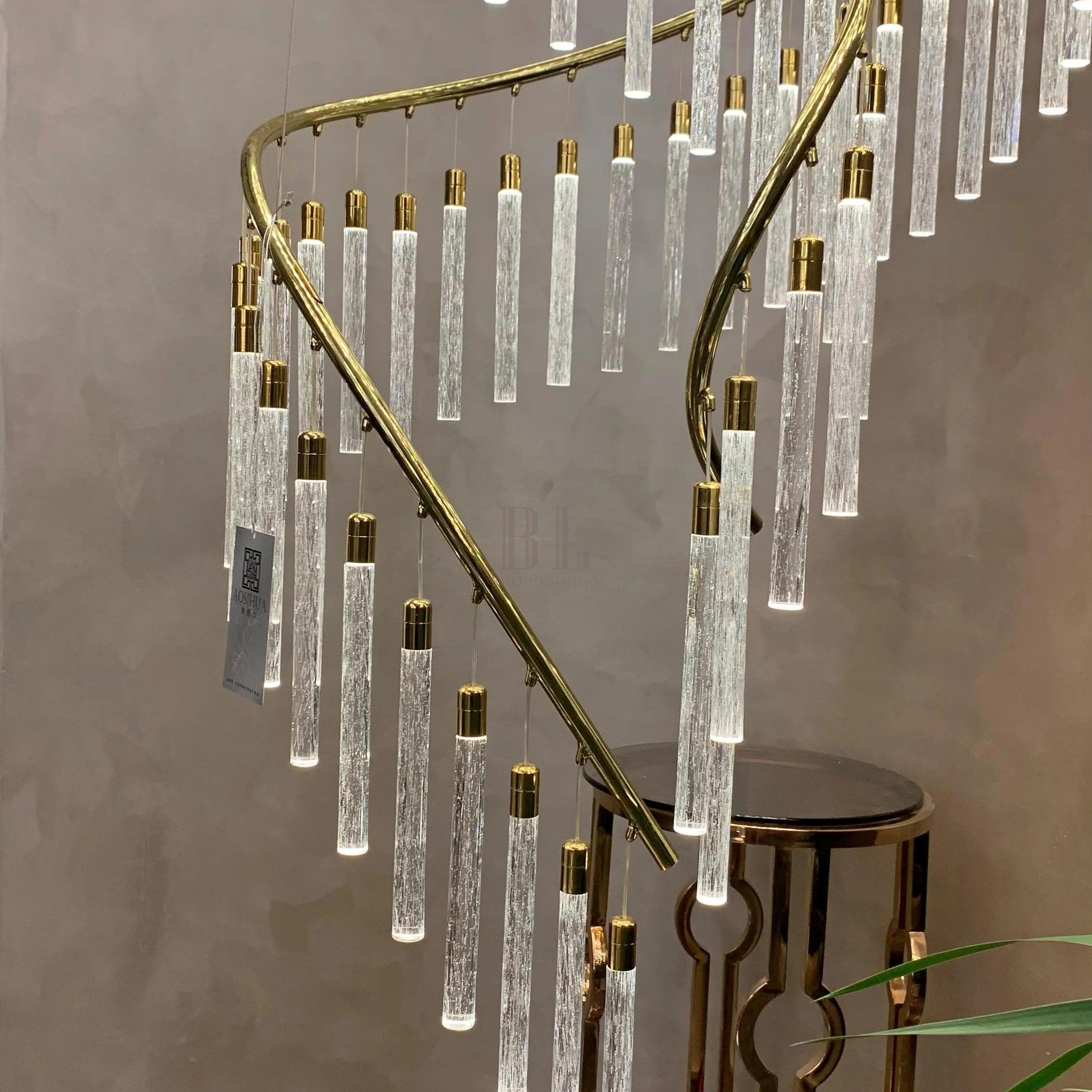 Luxury Spiral Bubble Crystal Stick Chandelier for Staircase/Foyer/High-ceiling - D47.2"*H114.17"(D120cm*H290cm)/62.6kgWithout BaseWarm LightBlushlighting