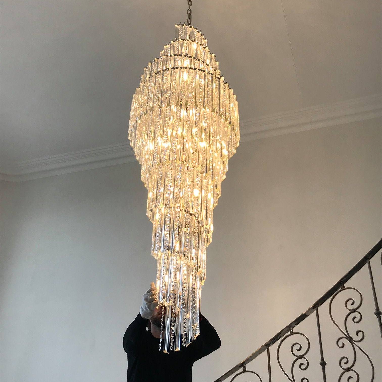 Luxury Spiral Crystal Chandelier for High - ceiling/Foyer/Staircase - D21.6"*H86.6"/60.4kgWarm LightBlushlighting