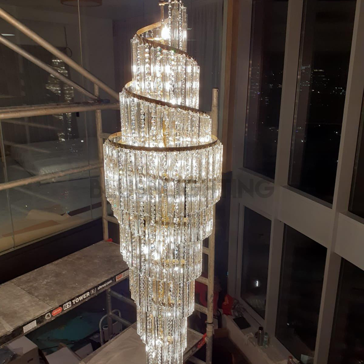 Luxury Spiral Crystal Chandelier for High - ceiling/Foyer/Staircase - D21.6"*H86.6"/60.4kgWarm LightBlushlighting
