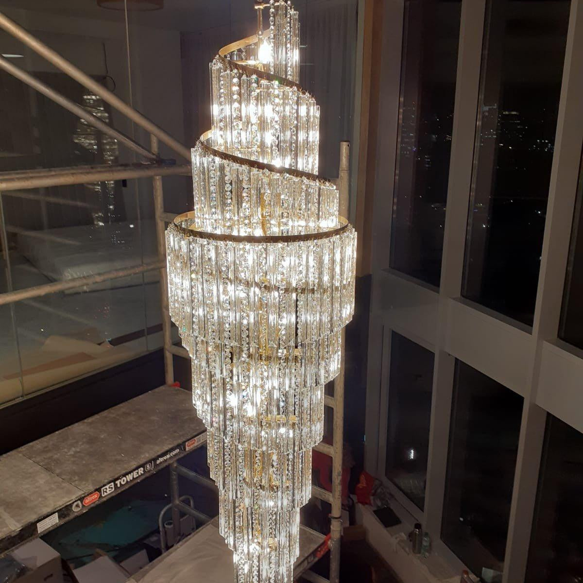 Luxury Spiral Crystal Chandelier for High - ceiling/Foyer/Staircase - D21.6"*H86.6"/60.4kgWarm LightBlushlighting