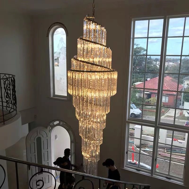 Luxury Spiral Crystal Chandelier for High - ceiling/Foyer/Staircase - D21.6"*H86.6"/60.4kgWarm LightBlushlighting