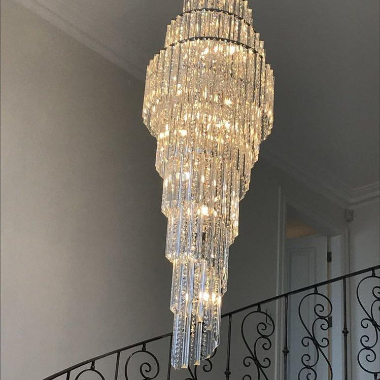 Luxury Spiral Crystal Chandelier for High - ceiling/Foyer/Staircase - D21.6"*H86.6"/60.4kgWarm LightBlushlighting