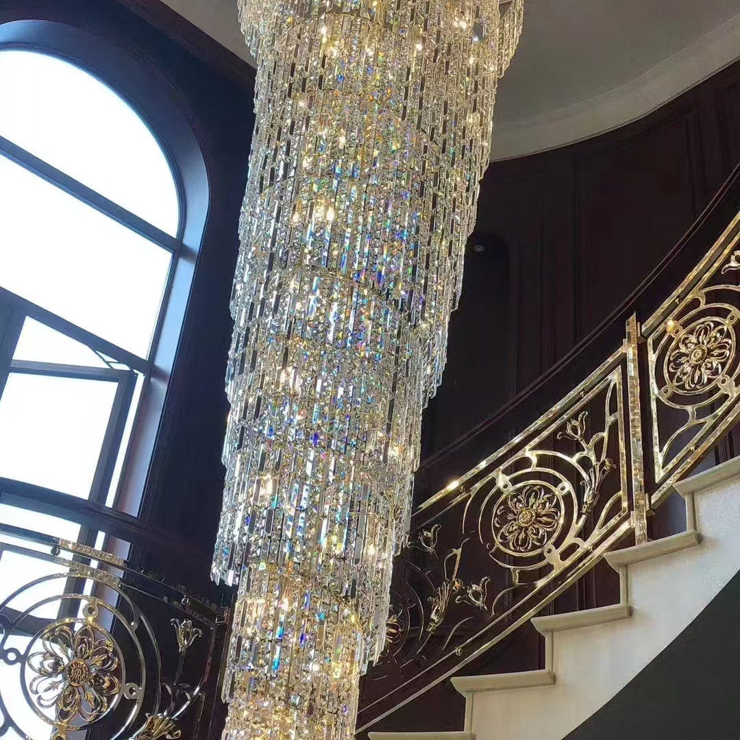Luxury Spiral Crystal Chandelier for High - ceiling/Foyer/Staircase - D31.5"*H126"/110kgWarm LightBlushlighting