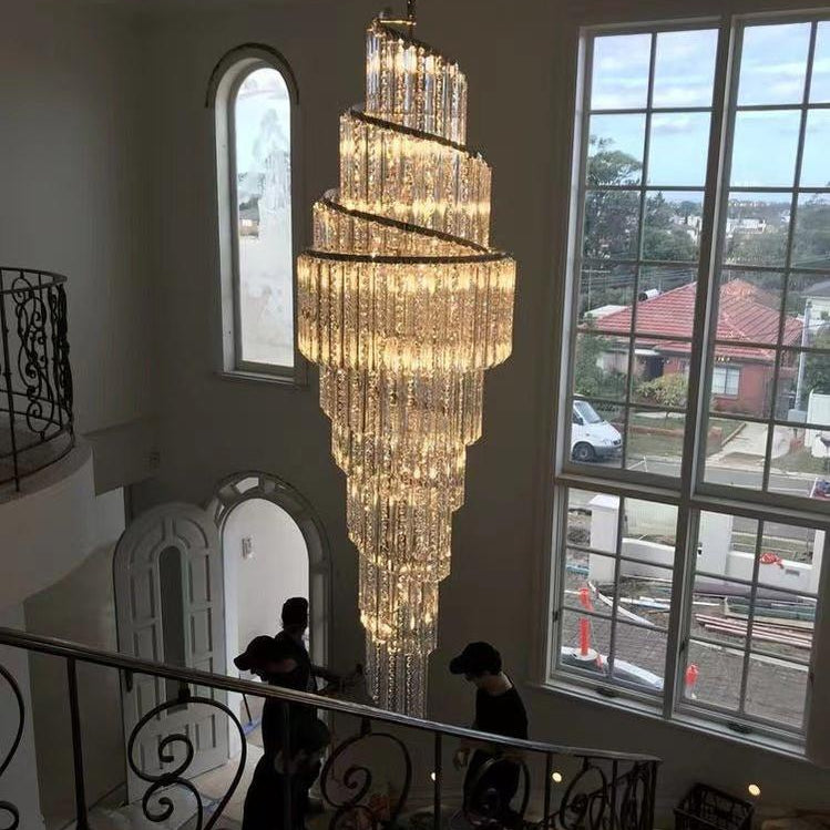 Luxury Spiral Crystal Chandelier for High - ceiling/Foyer/Staircase - D31.5"*H126"/110kgDimmable Warm LightBlushlighting