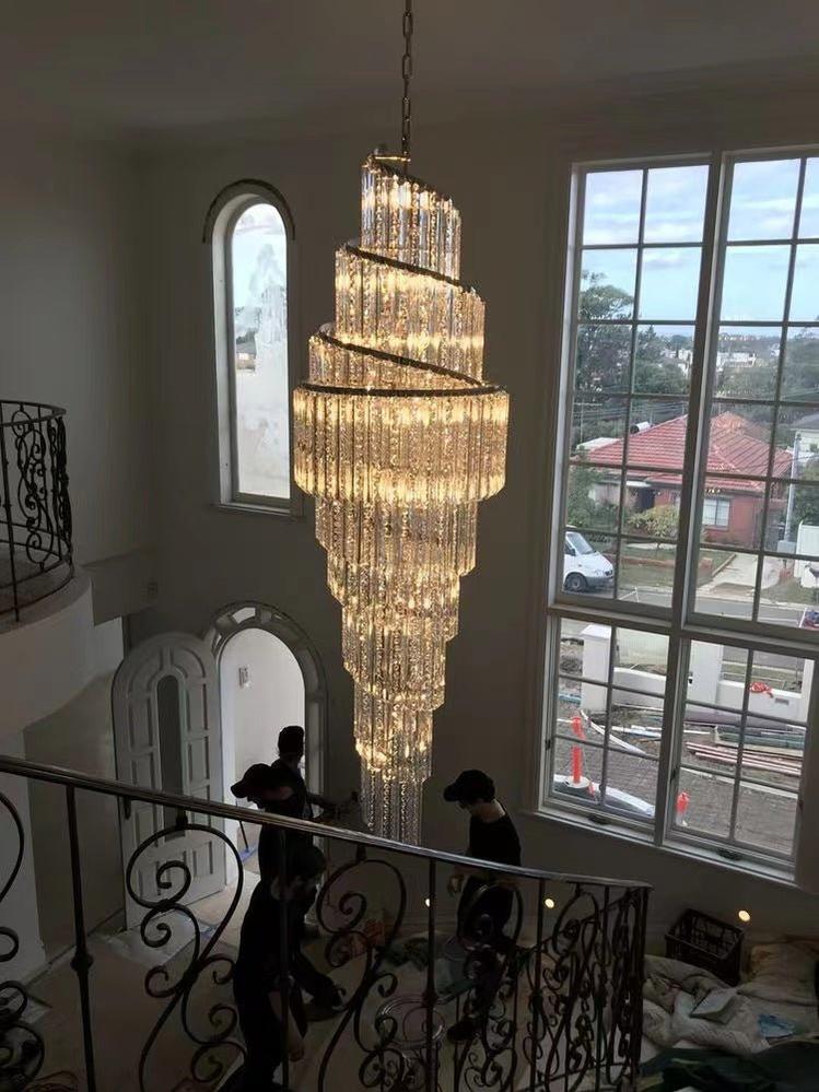 Luxury Spiral Crystal Chandelier for High - ceiling/Foyer/Staircase - D31.5"*H126"/110kgDimmable Warm LightBlushlighting