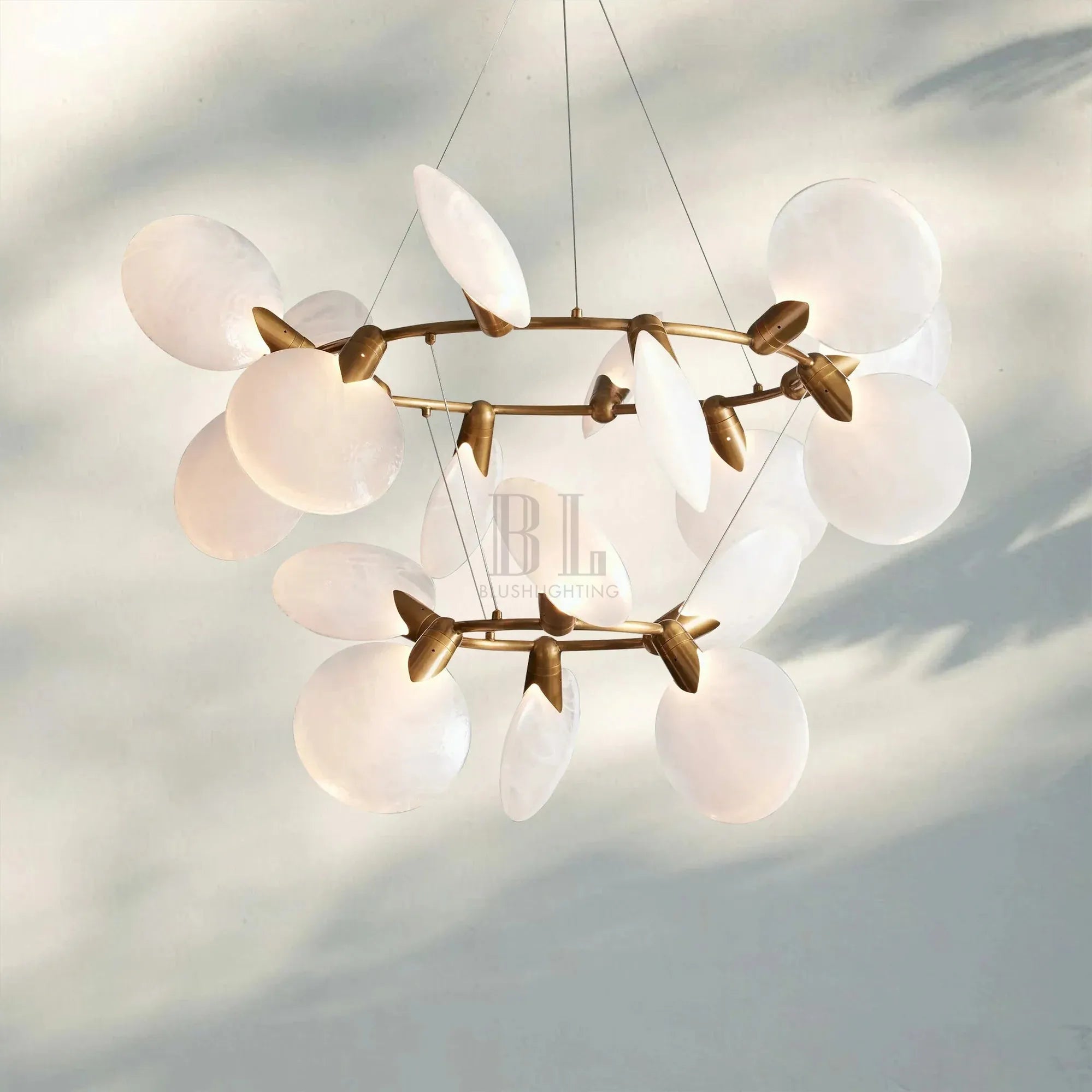 Lyla 2-Tiered Halo Chandelier modern double ring chandelier in brushed brass finish