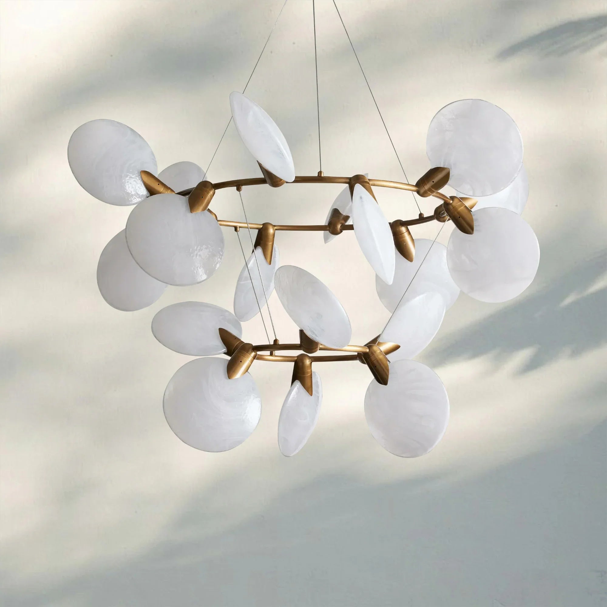 Lyla 2-Tiered Halo Chandelier modern double ring chandelier in brushed brass finish