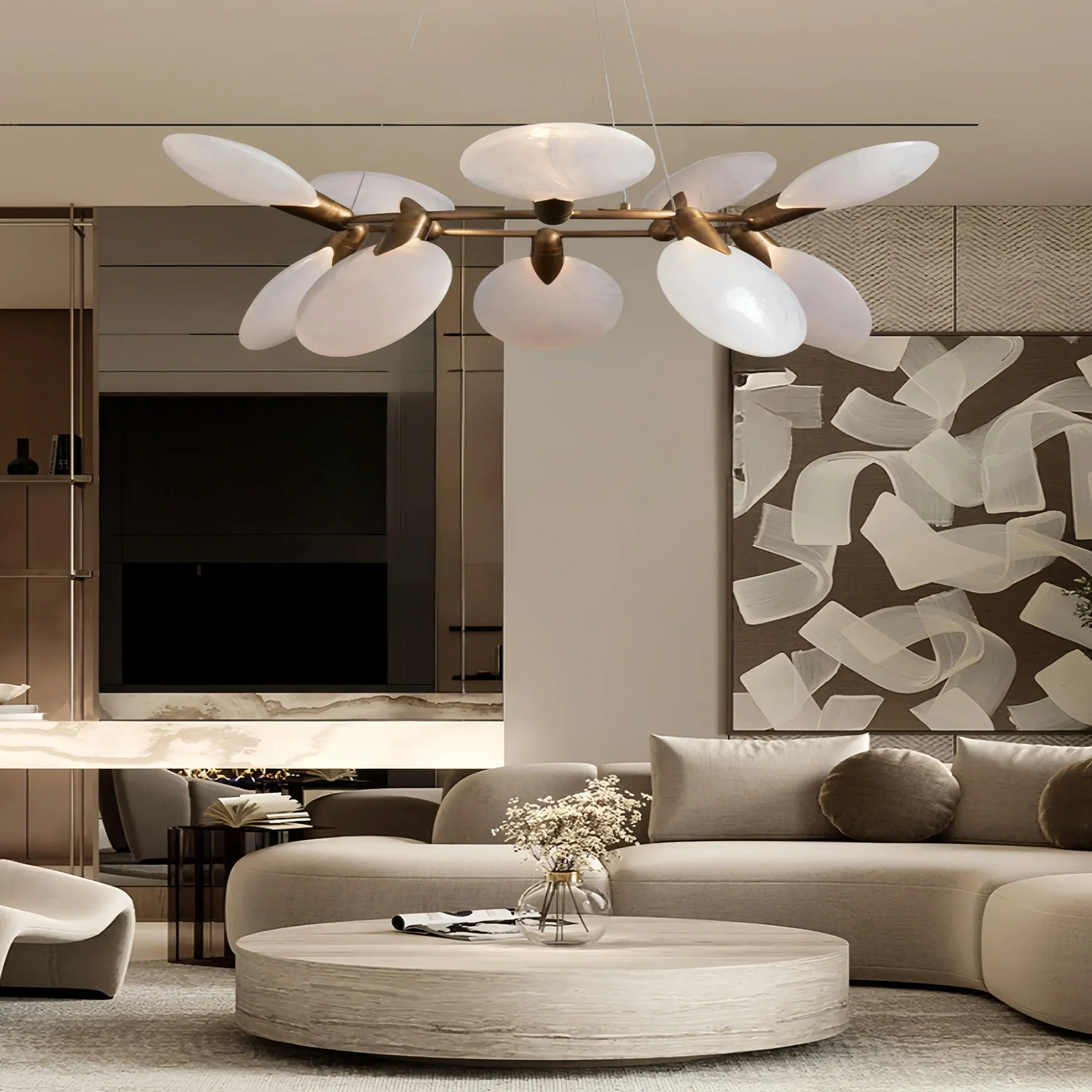 Lyla Halo Chandelier hanging from ceiling as modern halo light fixture