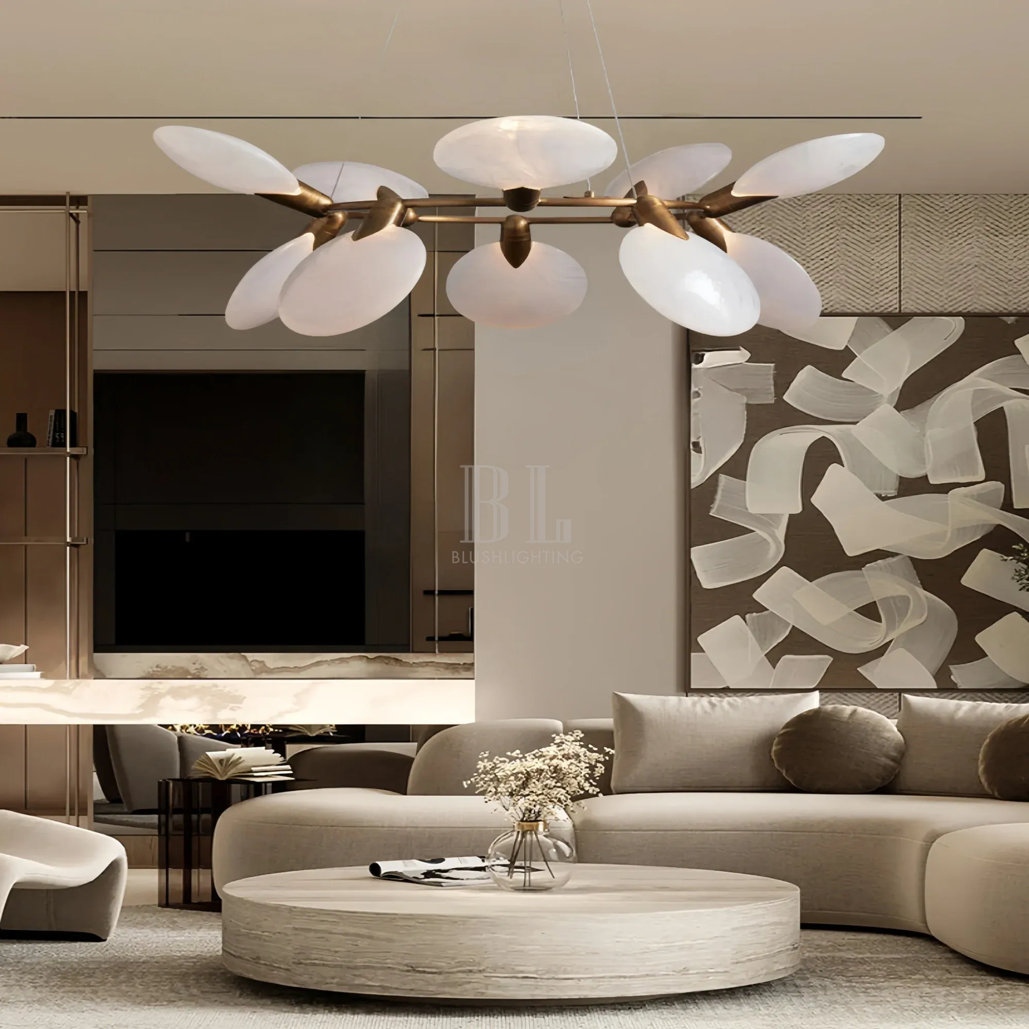 Lyla Halo Chandelier hanging from ceiling as modern halo light fixture