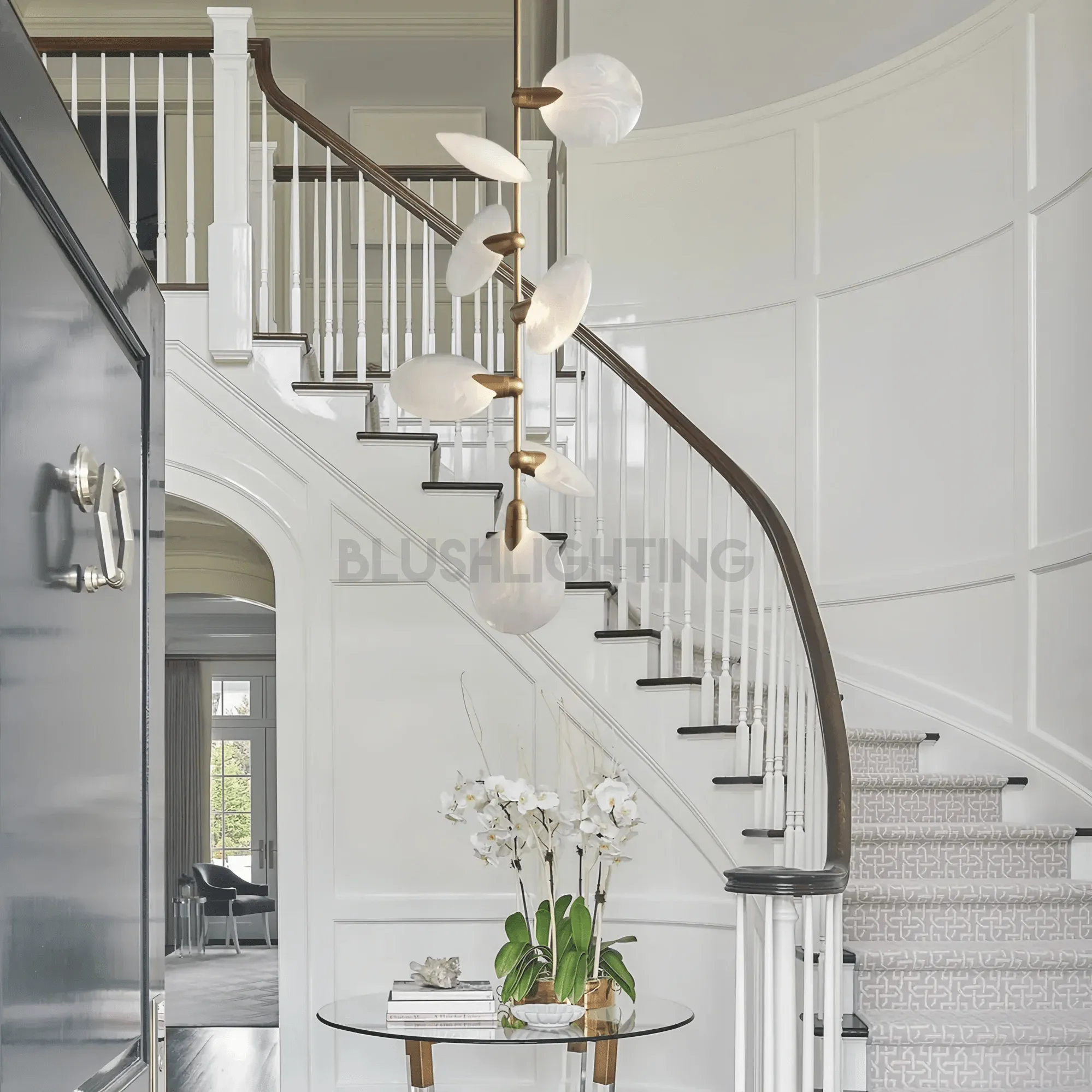 Lyla Pendant Modern Alabaster Pendant for Staircase Foyer - Blushlighting