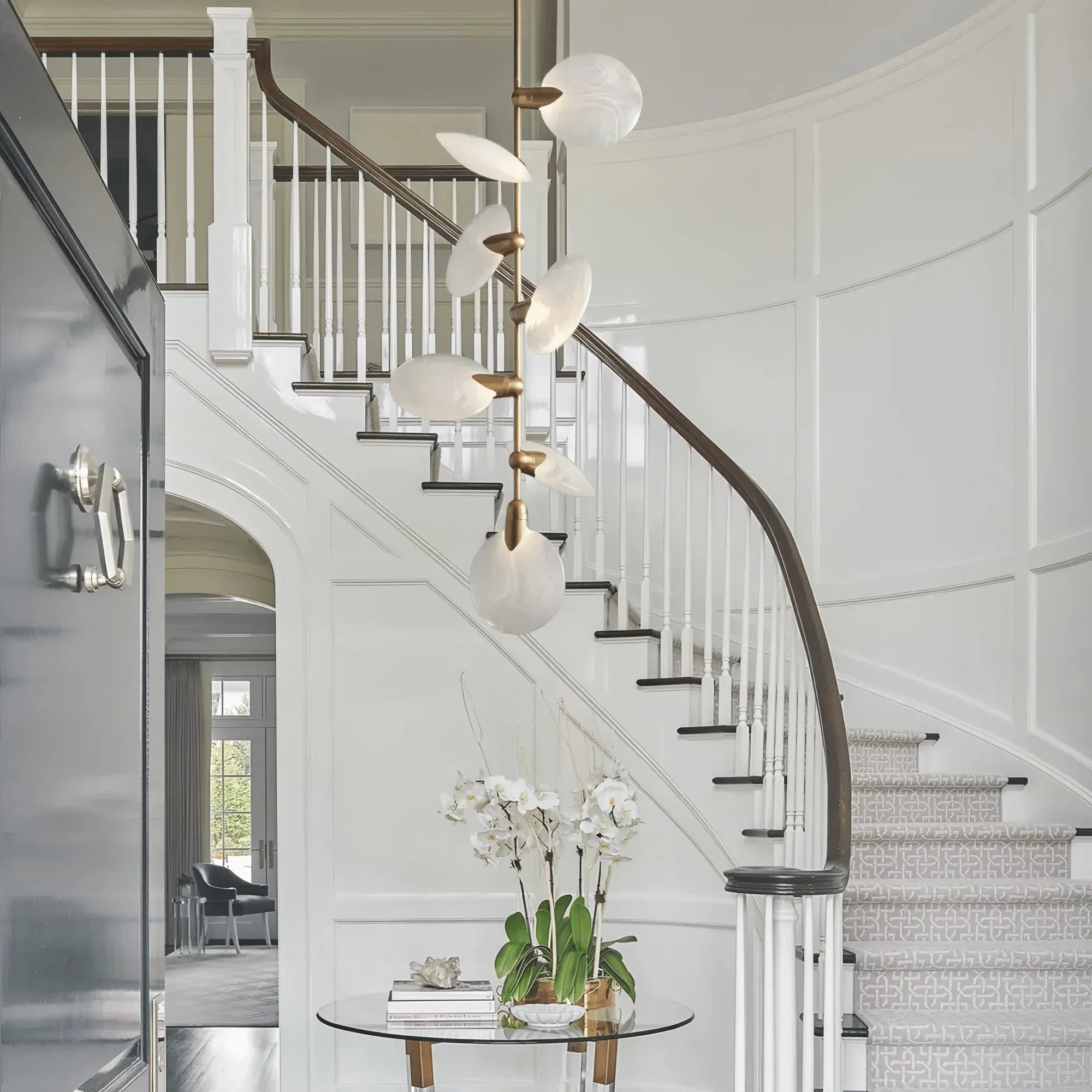 Lyla Pendant Modern Alabaster Pendant for Staircase Foyer - Blushlighting