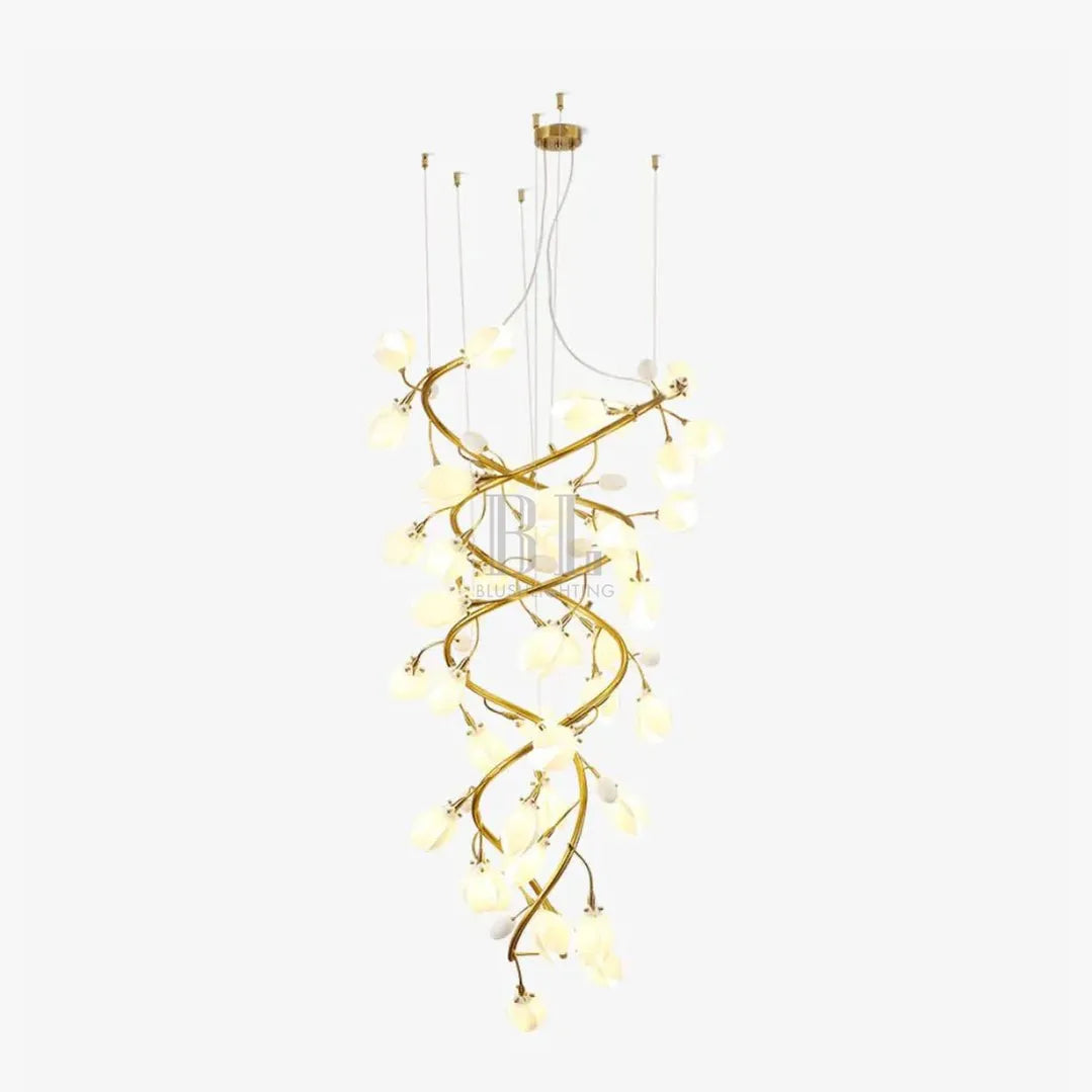 Lysandra Flower staircase chandelier - ∅ 31.5″ x H 59.1″ / Dia 80cm x H 150cmGold + WhiteBlushlighting