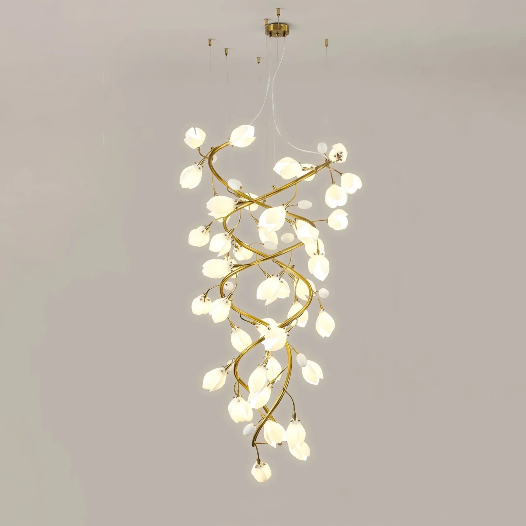 Lysandra Flower staircase chandelier - ∅ 47.2″ x H 98.4″ / Dia 120cm x H 250cmGold + WhiteBlushlighting