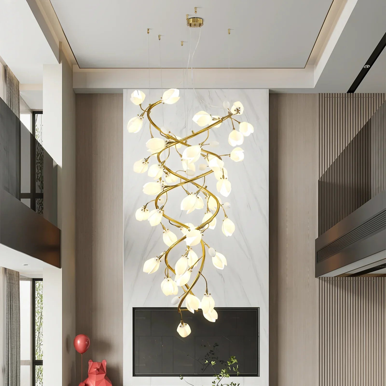 Lysandra Flower staircase chandelier - ∅ 31.5″ x H 59.1″ / Dia 80cm x H 150cmGold + WhiteBlushlighting