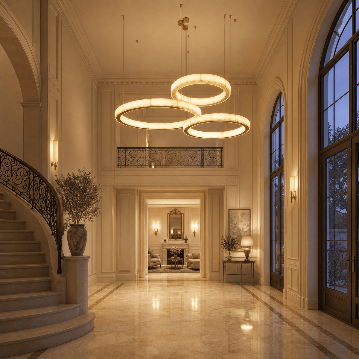 Madison Triple-Ring Alabaster Chandelier - Blushlighting