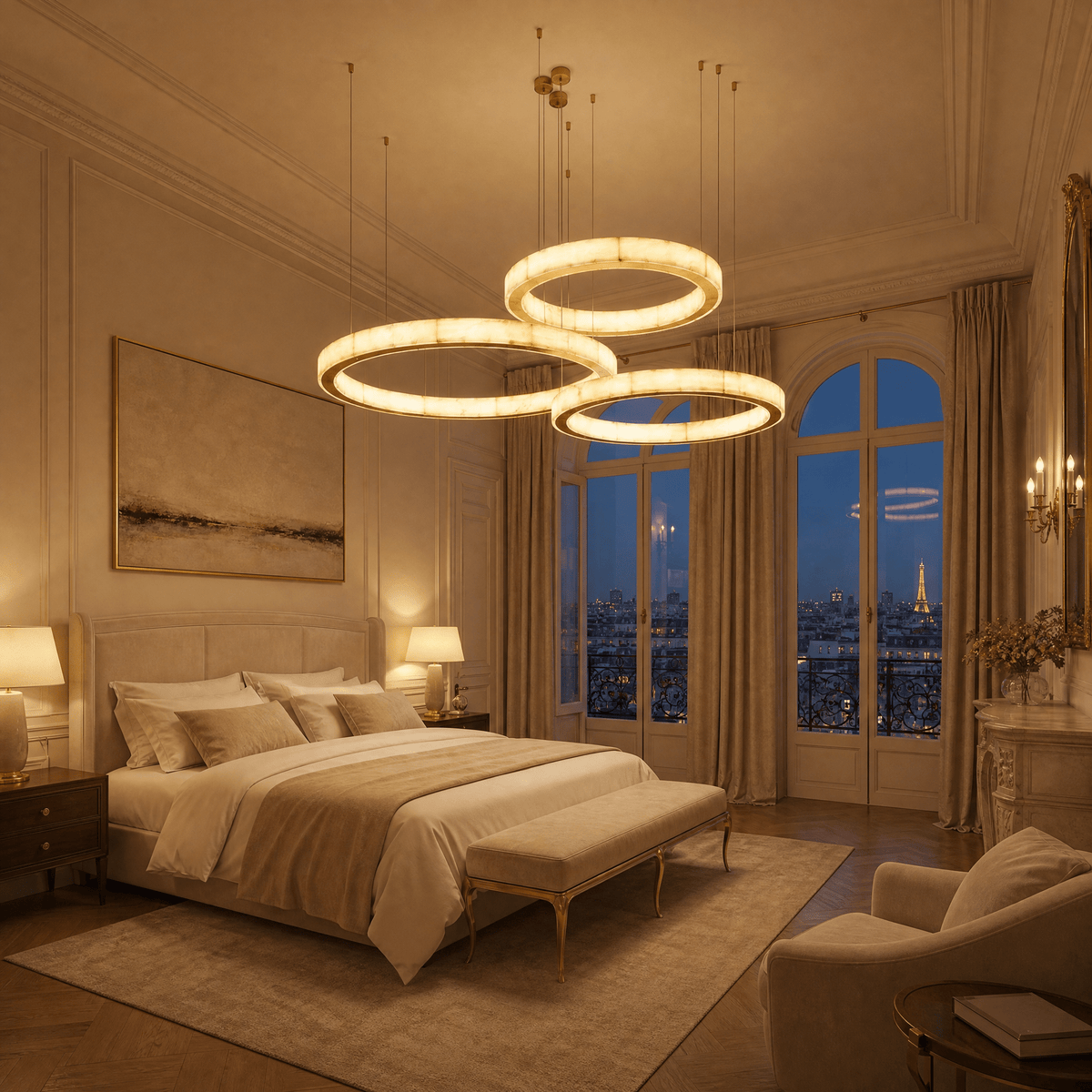 Madison Triple-Ring Alabaster Chandelier - Blushlighting