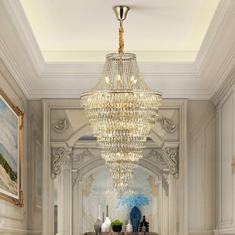 Magnificent Extra Large Foyer Hall Chandelier Tiered Crystal Ceiling Lighting Fixture For Living Room Decor - 5 Layers/ D15.8"*D31.5"/ 12 LightsBlushlighting