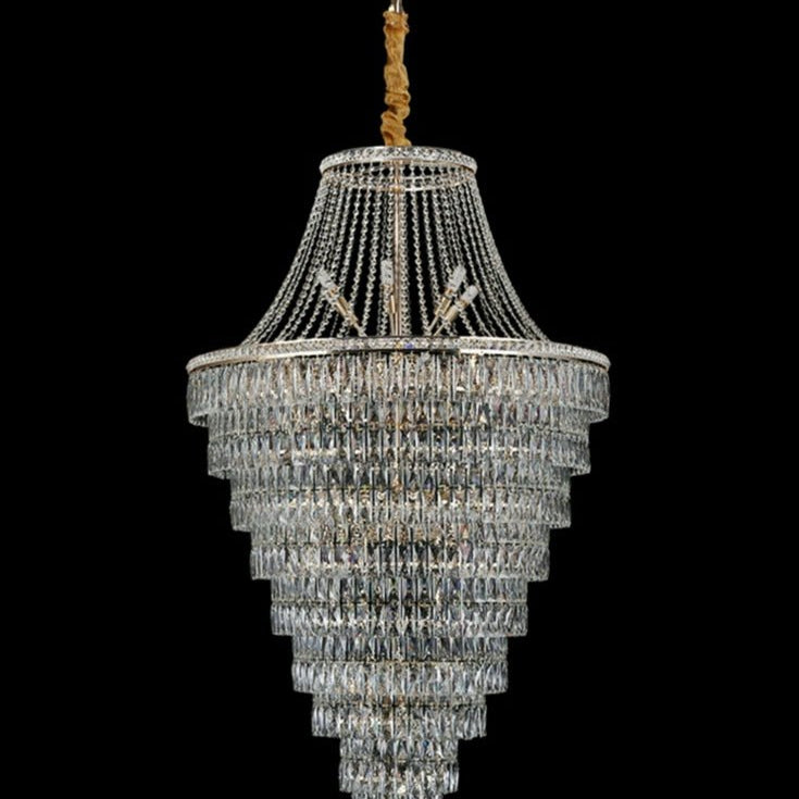 Magnificent Extra Large Foyer Hall Chandelier Tiered Crystal Ceiling Lighting Fixture For Living Room Decor - 5 Layers/ D15.8"*D31.5"/ 12 LightsBlushlighting