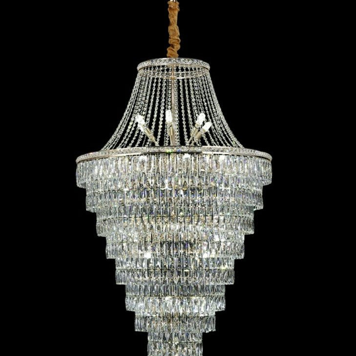 Magnificent Extra Large Foyer Hall Chandelier Tiered Crystal Ceiling Lighting Fixture For Living Room Decor - 5 Layers/ D15.8"*D31.5"/ 12 LightsBlushlighting