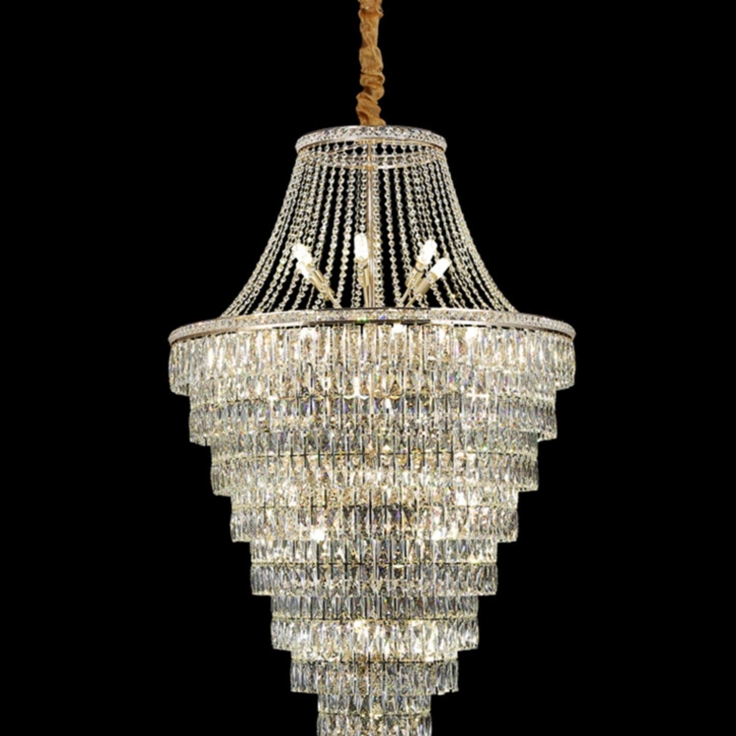 Magnificent Extra Large Foyer Hall Chandelier Tiered Crystal Ceiling Lighting Fixture For Living Room Decor - 5 Layers/ D15.8"*D31.5"/ 12 LightsBlushlighting