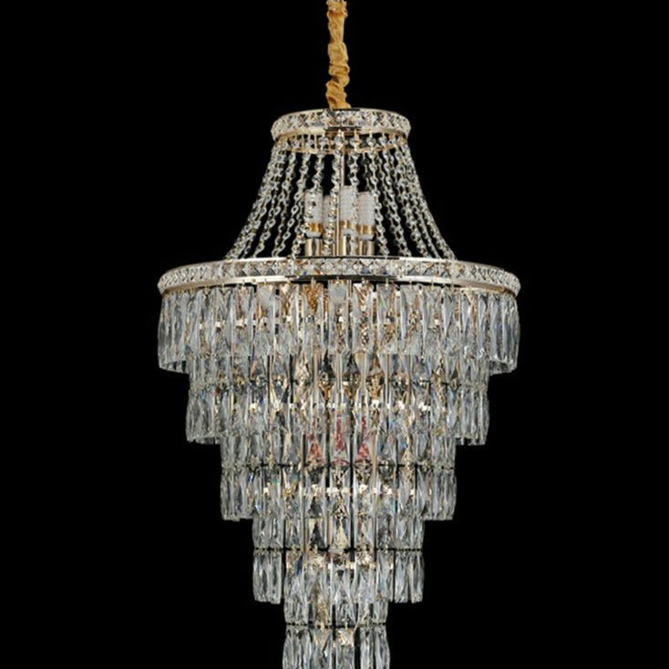 Magnificent Extra Large Foyer Hall Chandelier Tiered Crystal Ceiling Lighting Fixture For Living Room Decor - 5 Layers/ D15.8"*D31.5"/ 12 LightsBlushlighting
