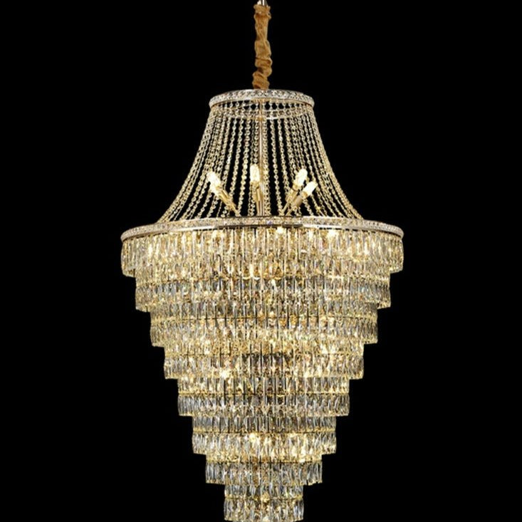Magnificent Extra Large Foyer Hall Chandelier Tiered Crystal Ceiling Lighting Fixture For Living Room Decor - 5 Layers/ D15.8"*D31.5"/ 12 LightsBlushlighting