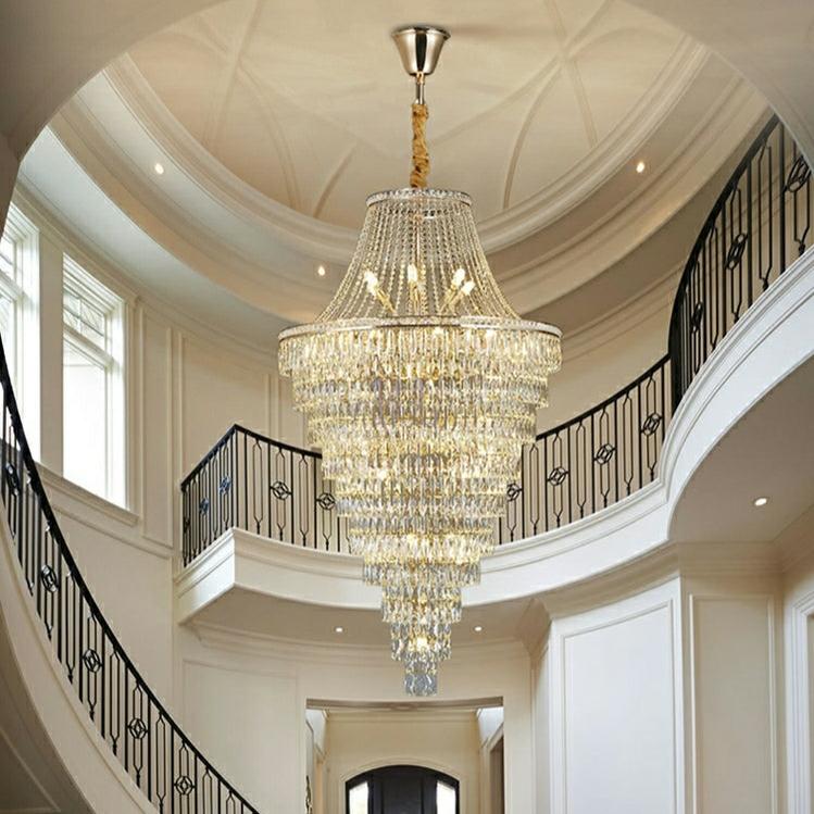 Magnificent Extra Large Foyer Hall Chandelier Tiered Crystal Ceiling Lighting Fixture For Living Room Decor - 5 Layers/ D15.8"*D31.5"/ 12 LightsBlushlighting
