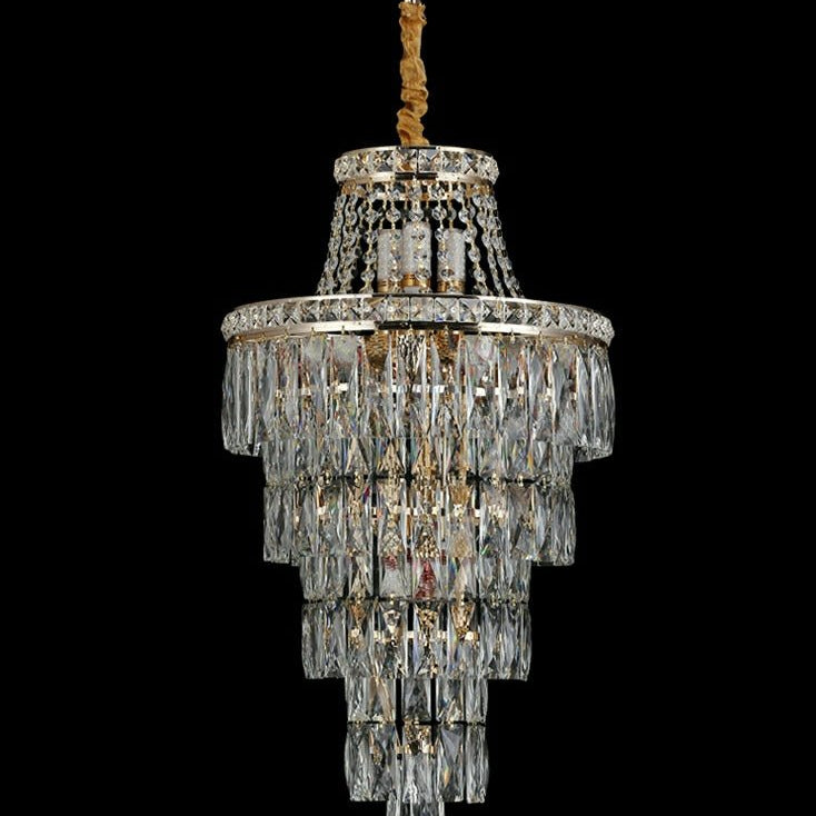 Magnificent Extra Large Foyer Hall Chandelier Tiered Crystal Ceiling Lighting Fixture For Living Room Decor - 5 Layers/ D15.8"*D31.5"/ 12 LightsBlushlighting