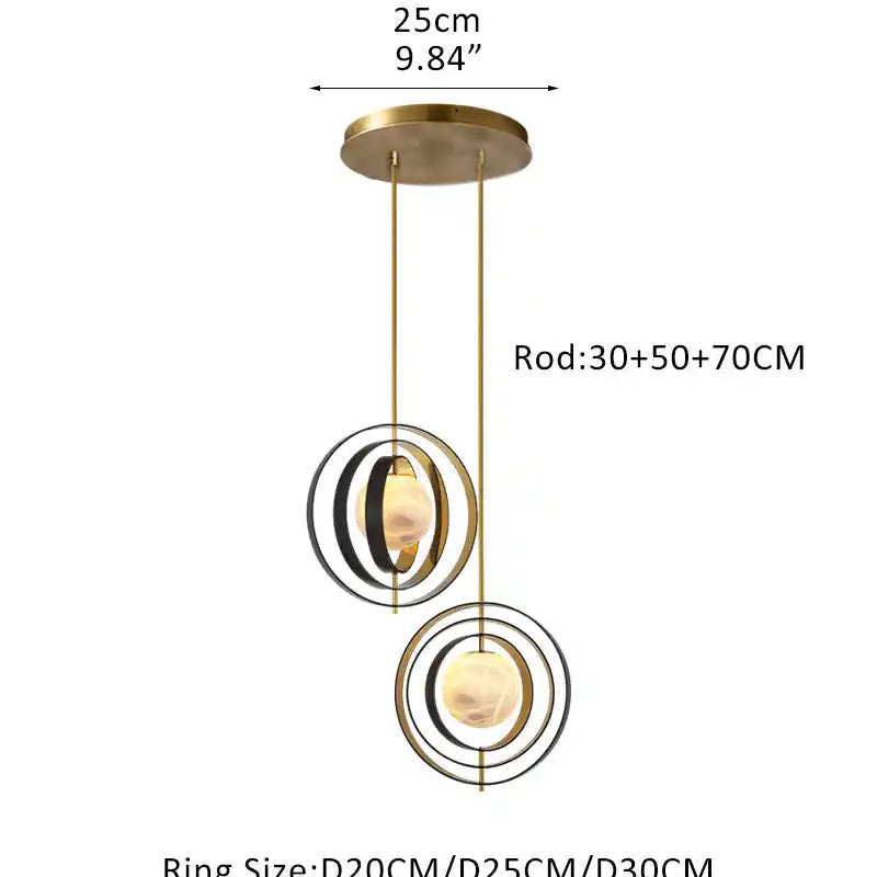 White Alabaster Round Ceiling Pendant Lamp - Gold & Bronze Rotatable Ring-2 light-L70*W57*H71CM/L28"*W23"*H28"-Round-Blushlighting