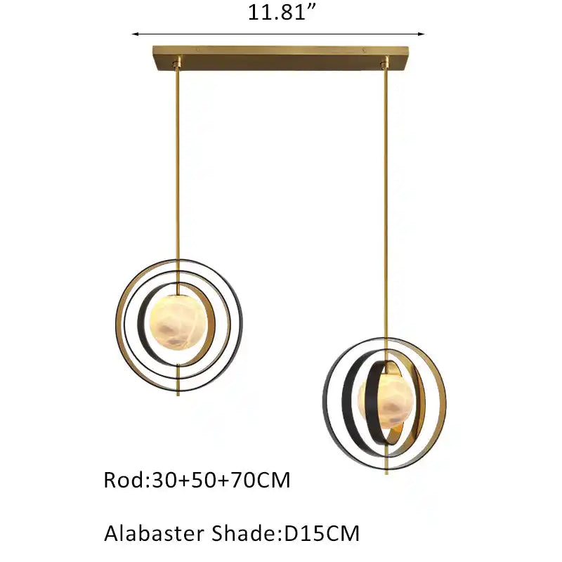 White Alabaster Round Ceiling Pendant Lamp - Gold & Bronze Rotatable Ring-2 light-L70*W57*H71CM/L28"*W23"*H28"-Square-Blushlighting